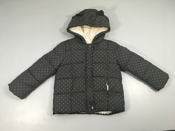 Doudoune gris foncé pois argentés doublé velours à capuche, moins cher chez Petit Kiwi