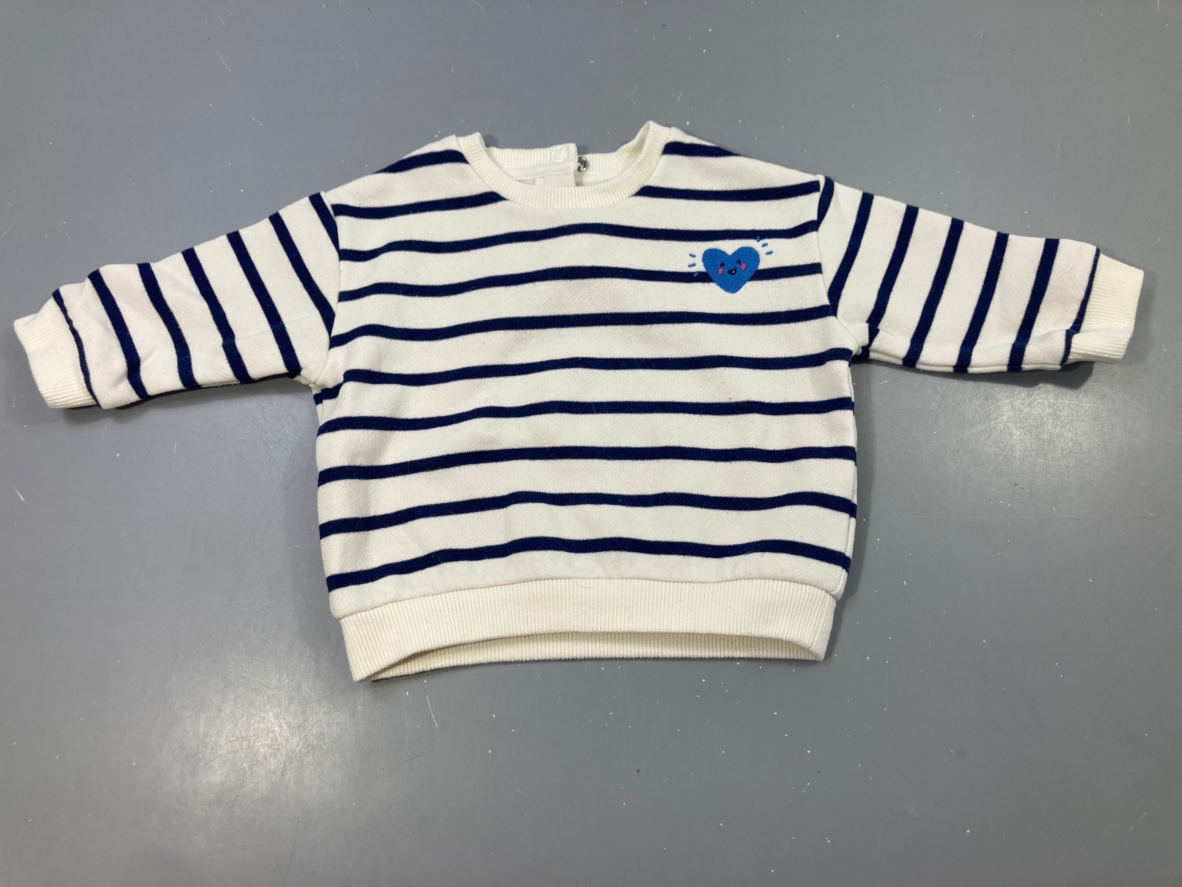 Sweat écru rayé marine cœur