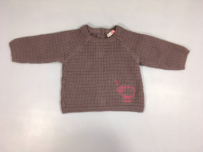 Pull grosses mailles mauve, 5% angora, moins cher chez Petit Kiwi