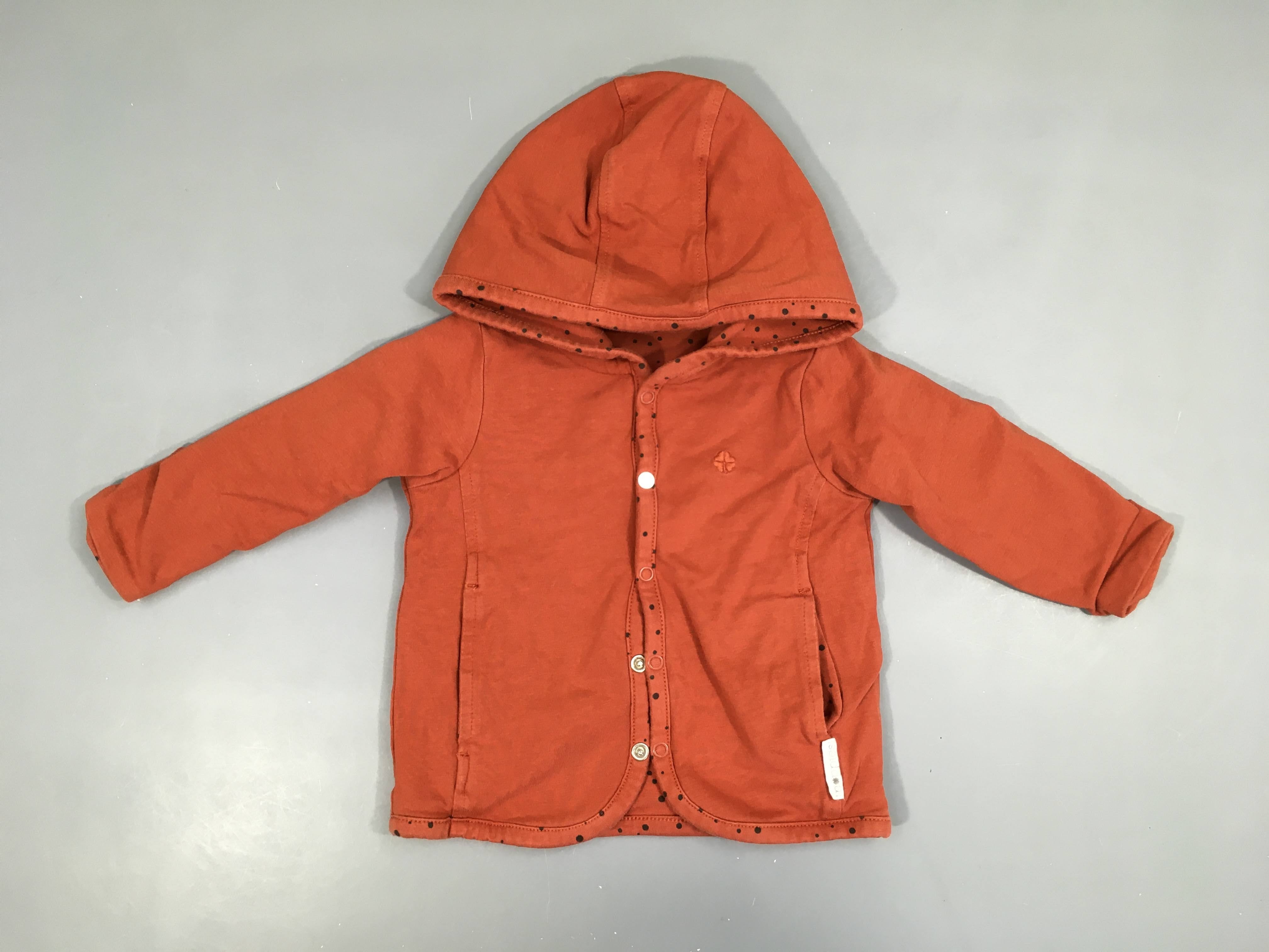 Gilet à capuche réversible terracotta pois