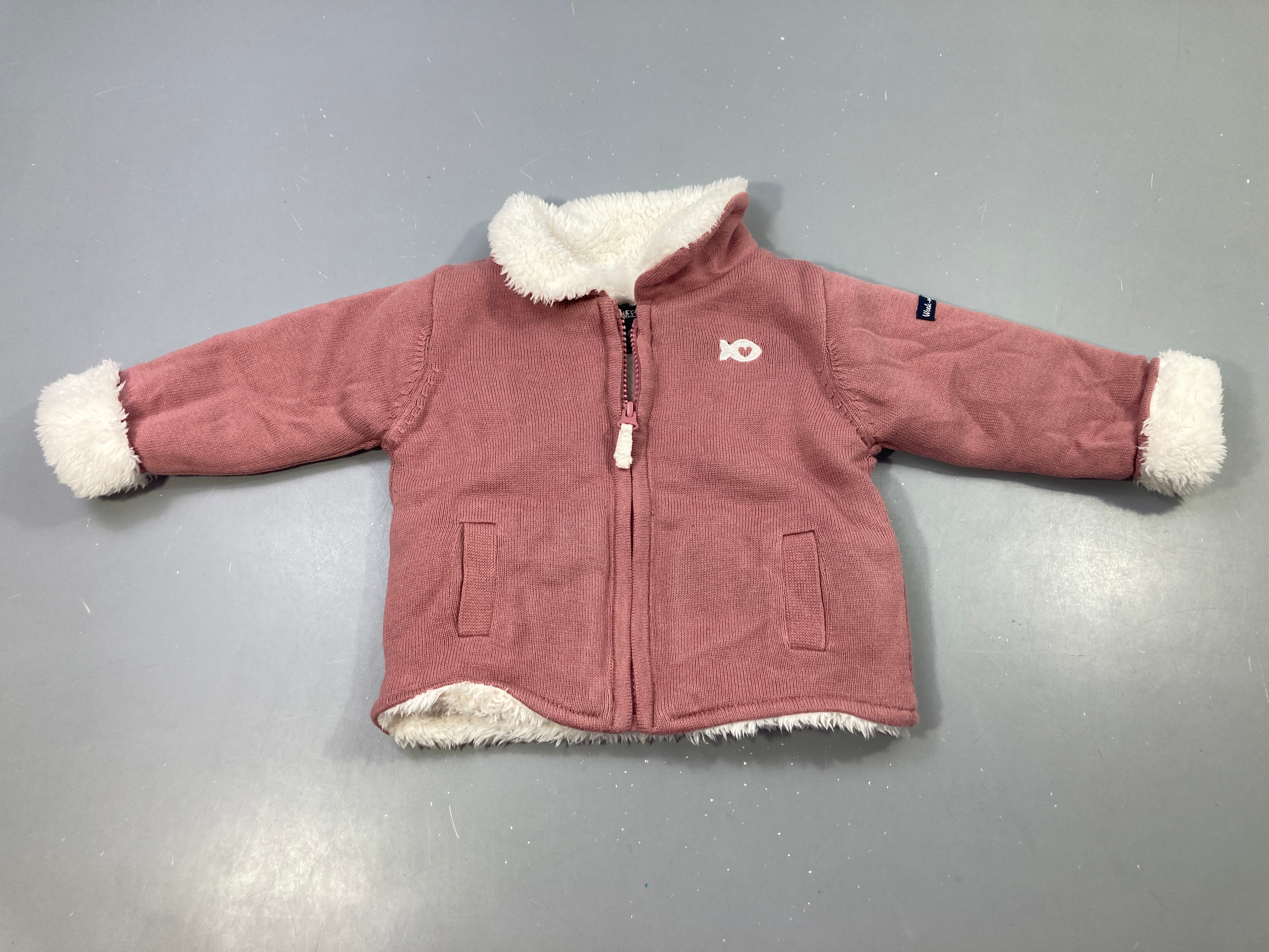 Gilet zippé rose doublé fourrure poisson