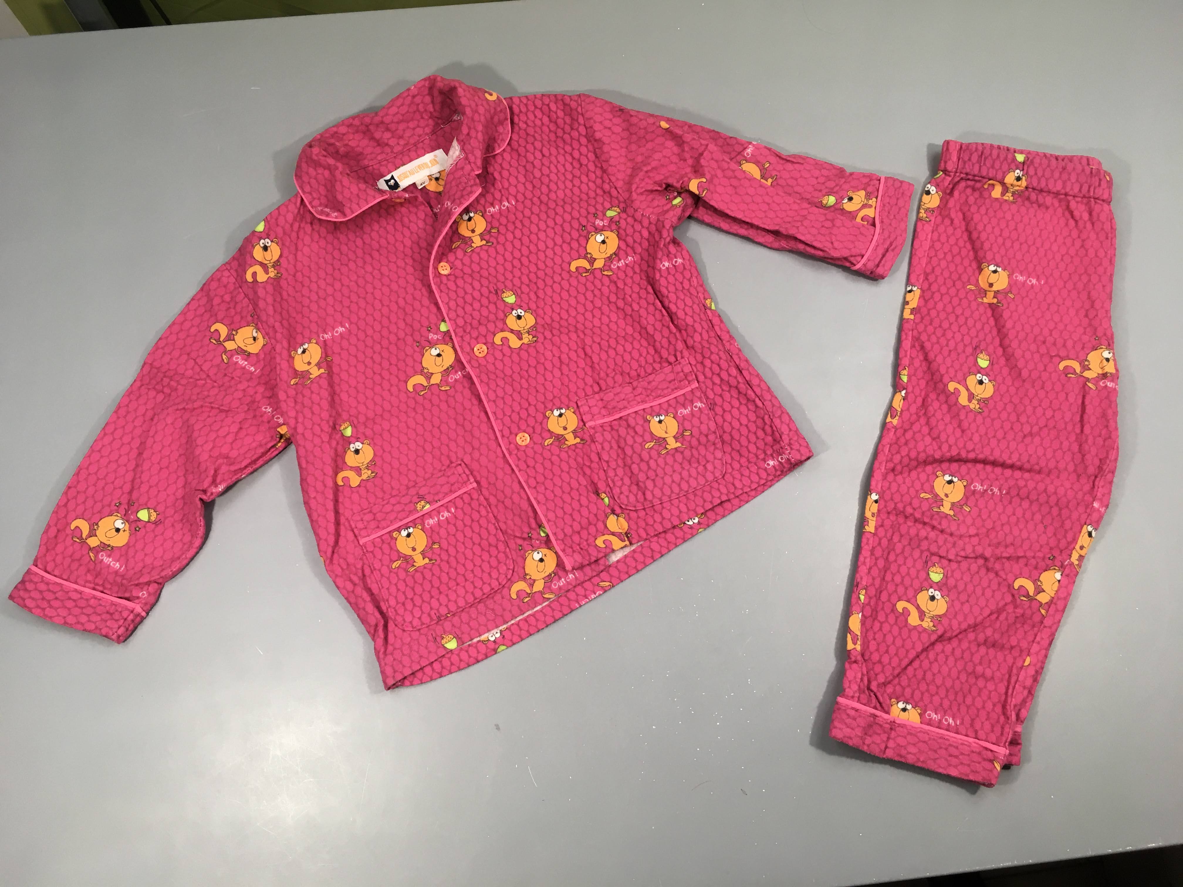 Pyjama 2 pcs flanelle rose écureuils, bouloché