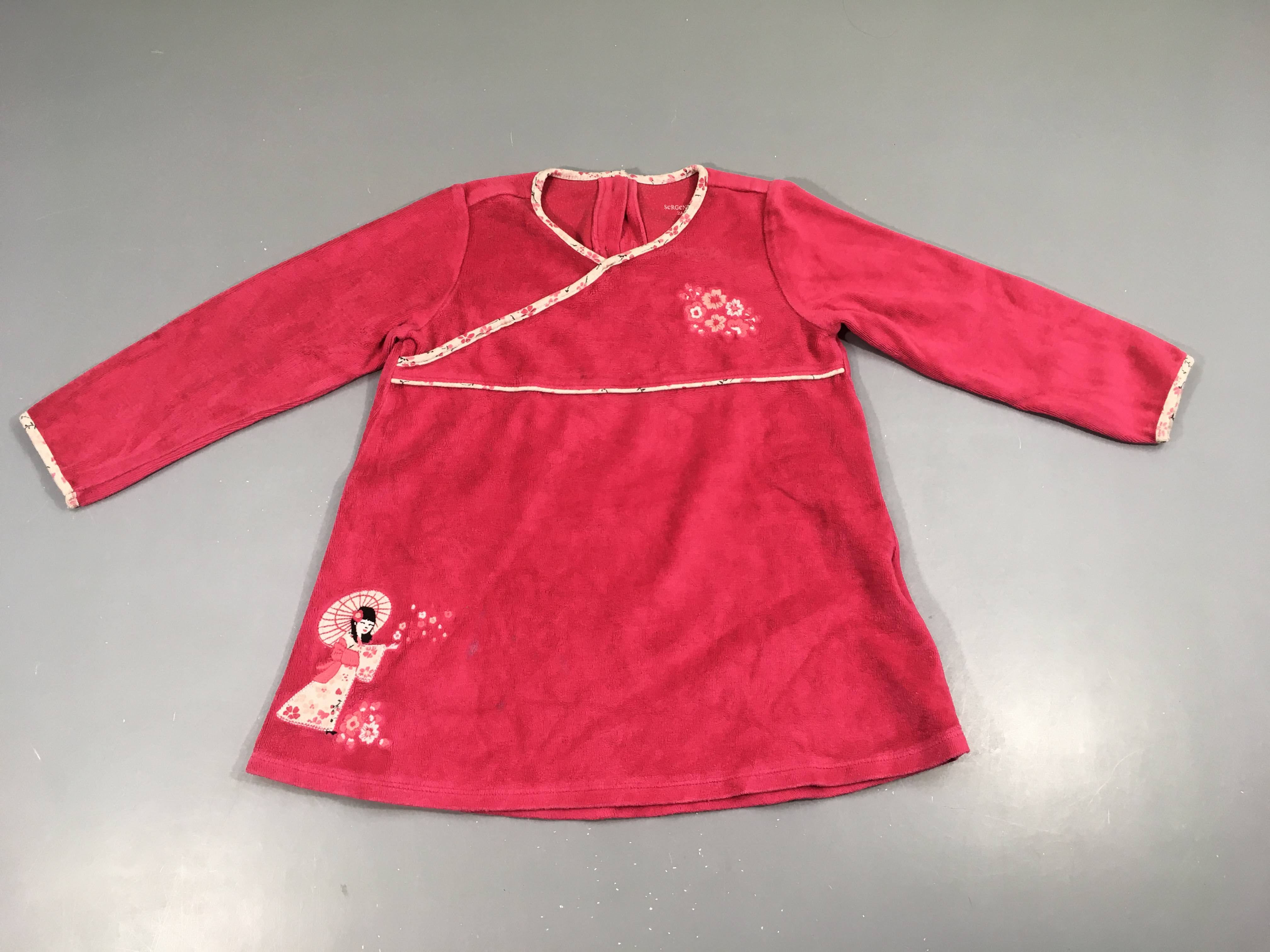 Robe de nuit ml velours rose, , fille avec ombrelle, intérieur bouloché