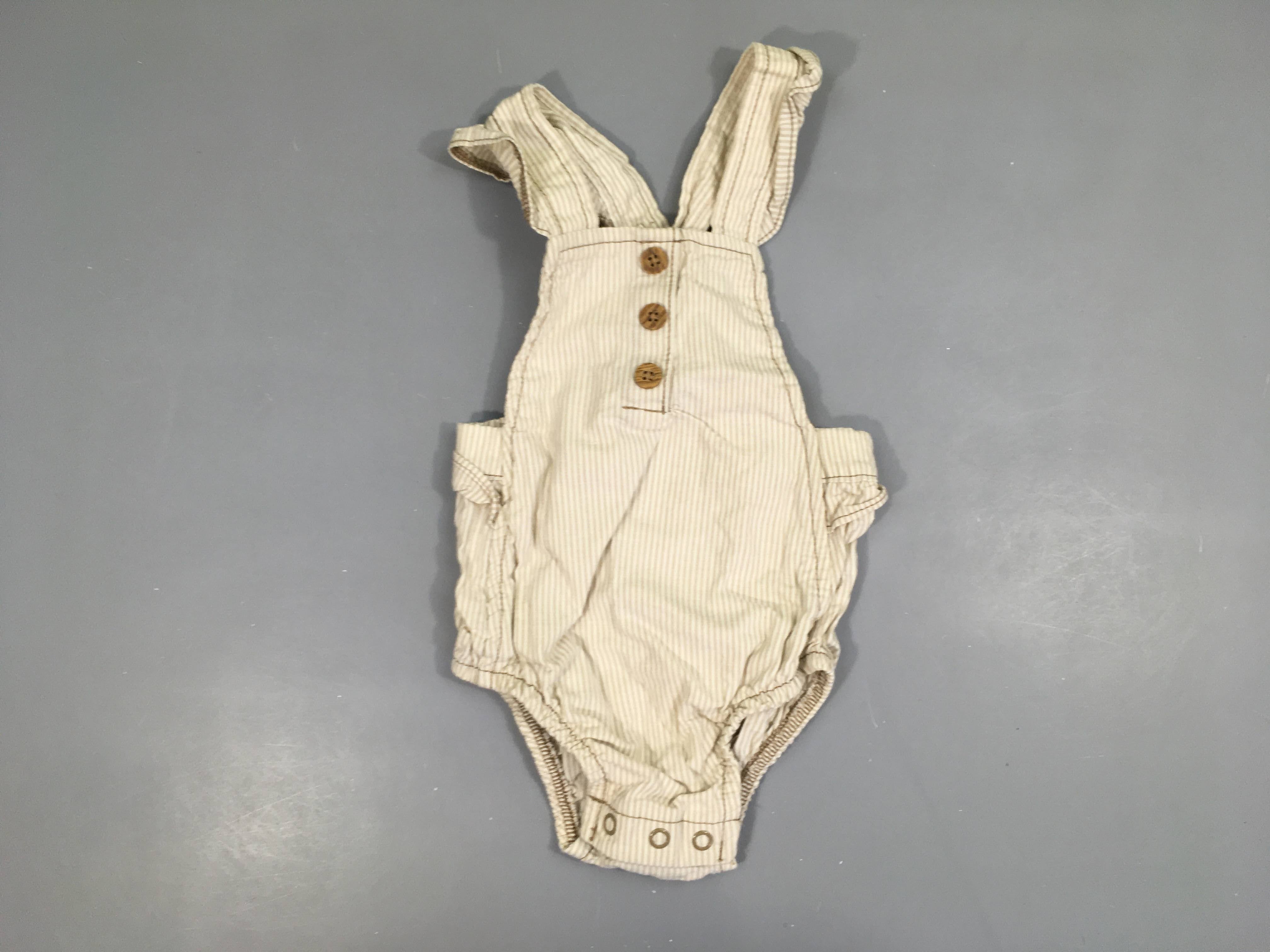 Salopette body coton blanc rayé beige