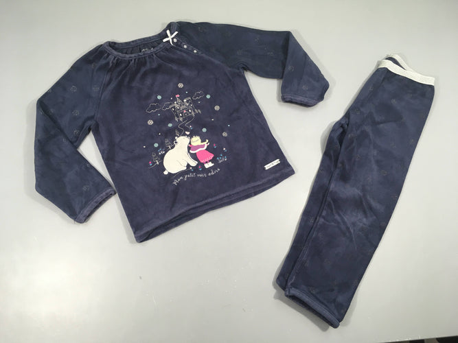 Pyjama 2pcs velours bleu marine ours blanc, usé, moins cher chez Petit Kiwi