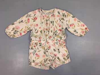 Combishort ml coton écru fleurs