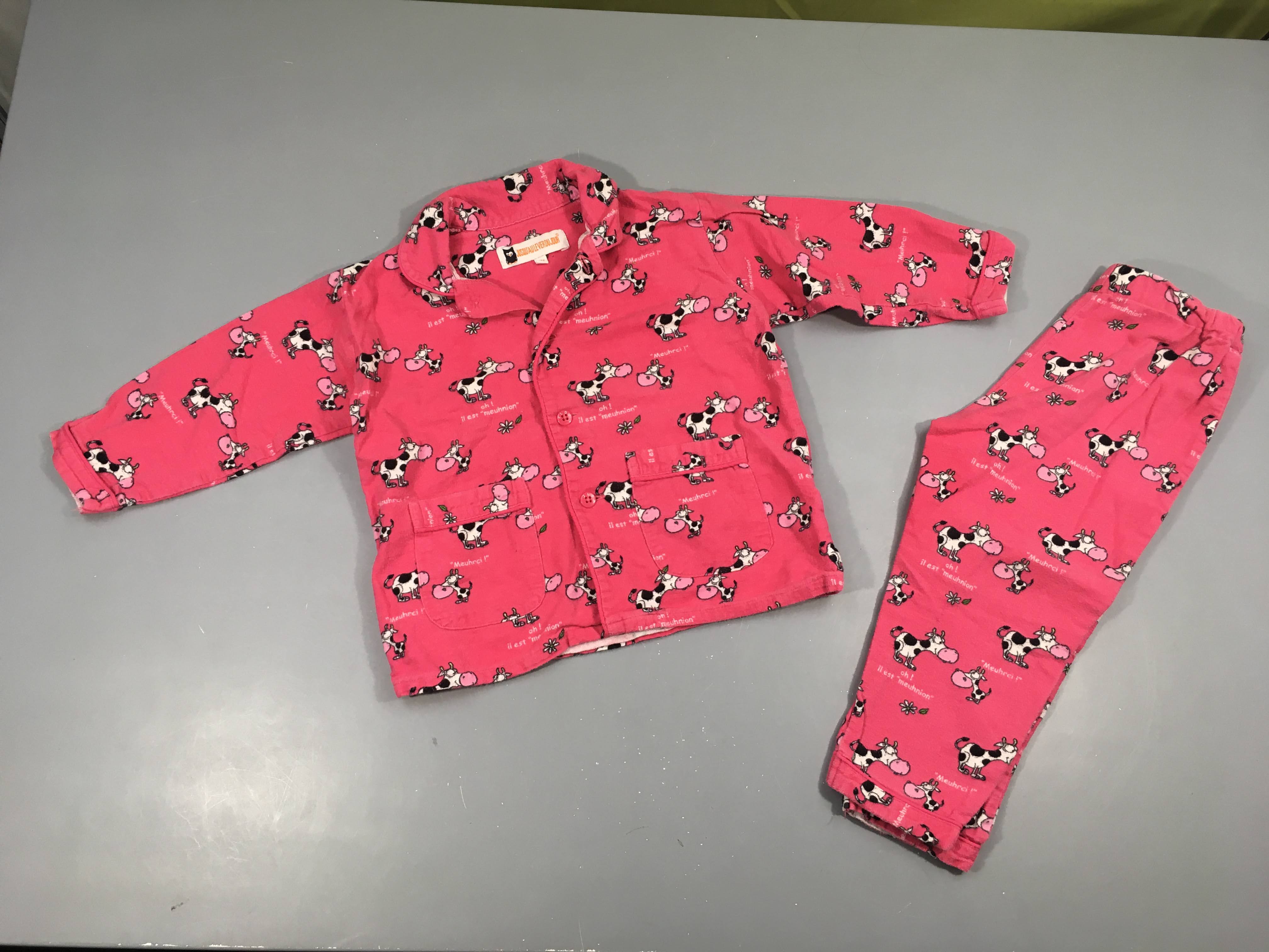 Pyjama 2 pcs flanelle rose vaches, bouloché