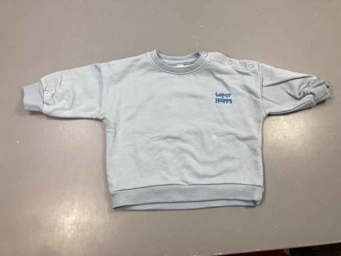 Sweat bleu ciel Super Happy-Légère tache avant, moins cher chez Petit Kiwi