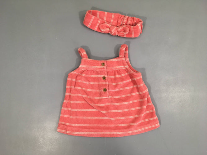 T-shirt fines bretelles éponge rose rayé + bandeau, moins cher chez Petit Kiwi