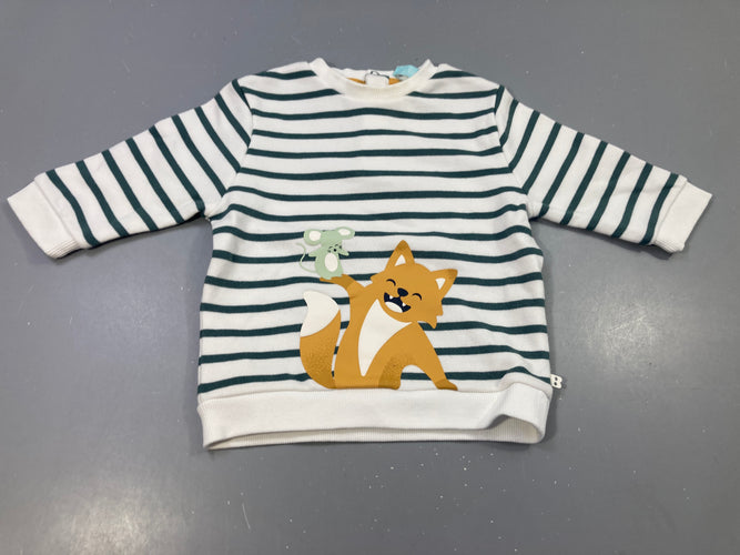 Sweat rayé blanc/vert renard souris, moins cher chez Petit Kiwi