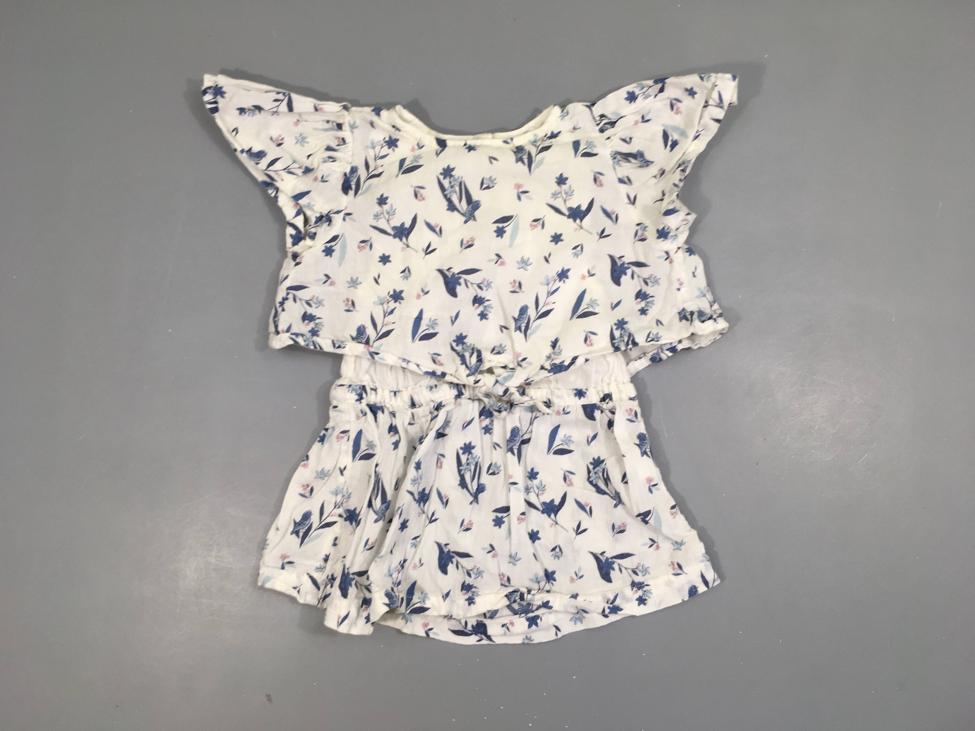 Robe m.c coton blanc fleurs bleues