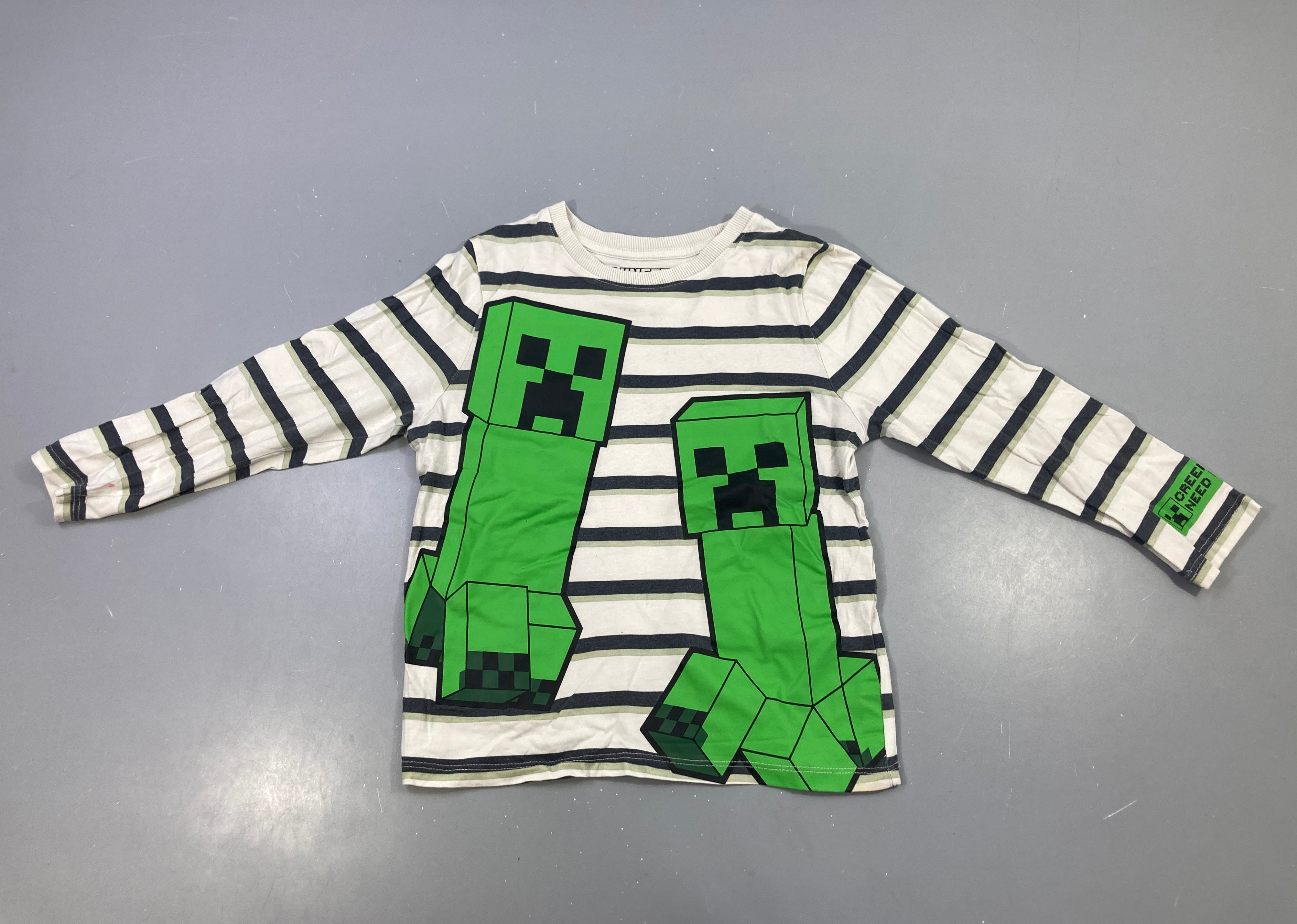 T-shirt m.l blanc grisé rayé noir Minecraft