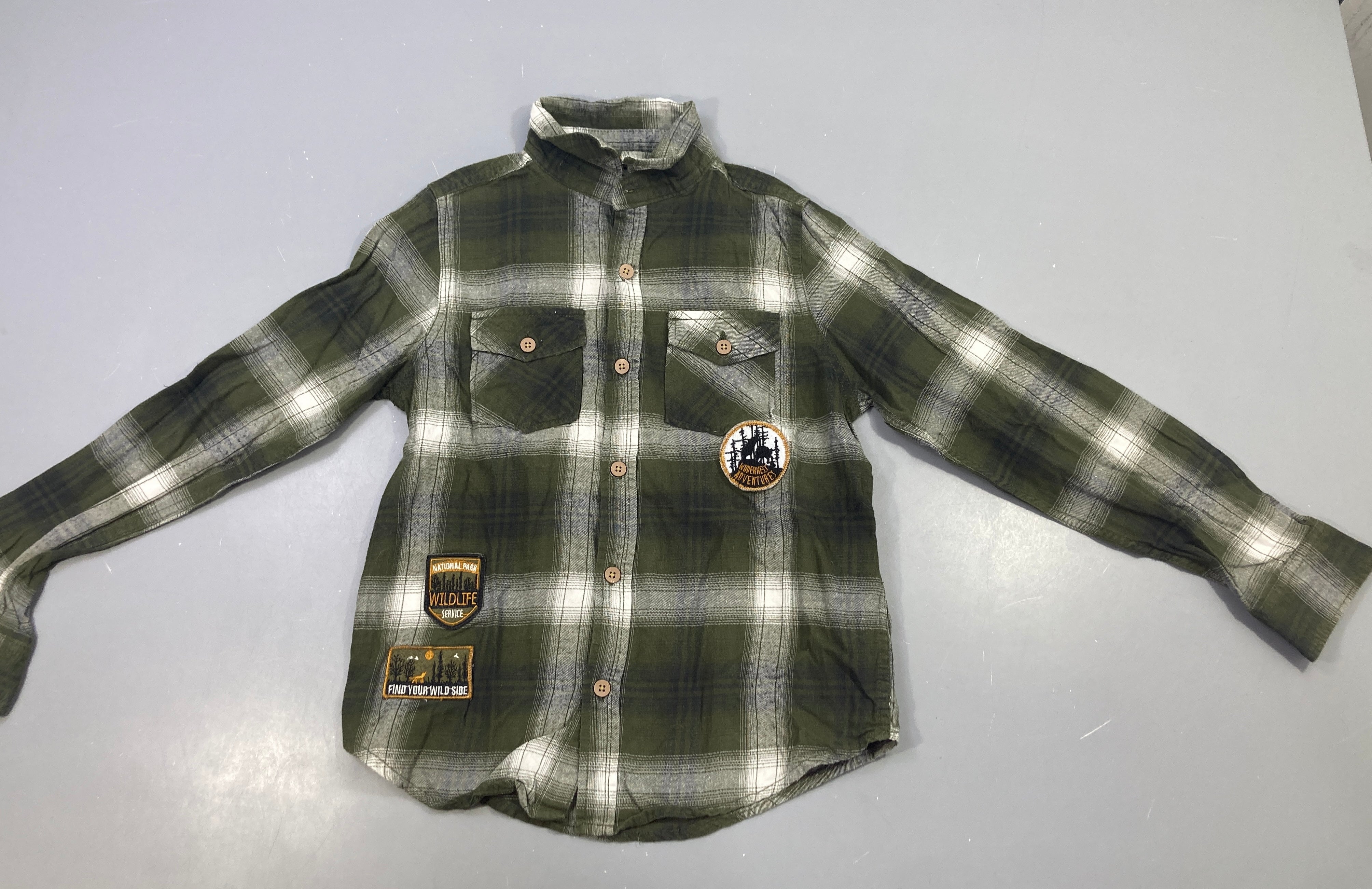 Chemise m.l flanelle carreaux kaki, bouloché