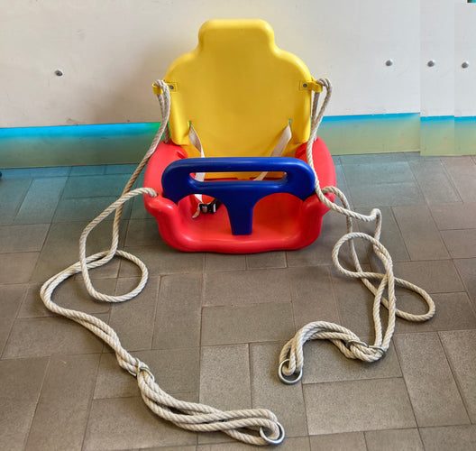 Siège balançoire jaune-rouge évolutif avec ou sans dossier, moins cher chez Petit Kiwi