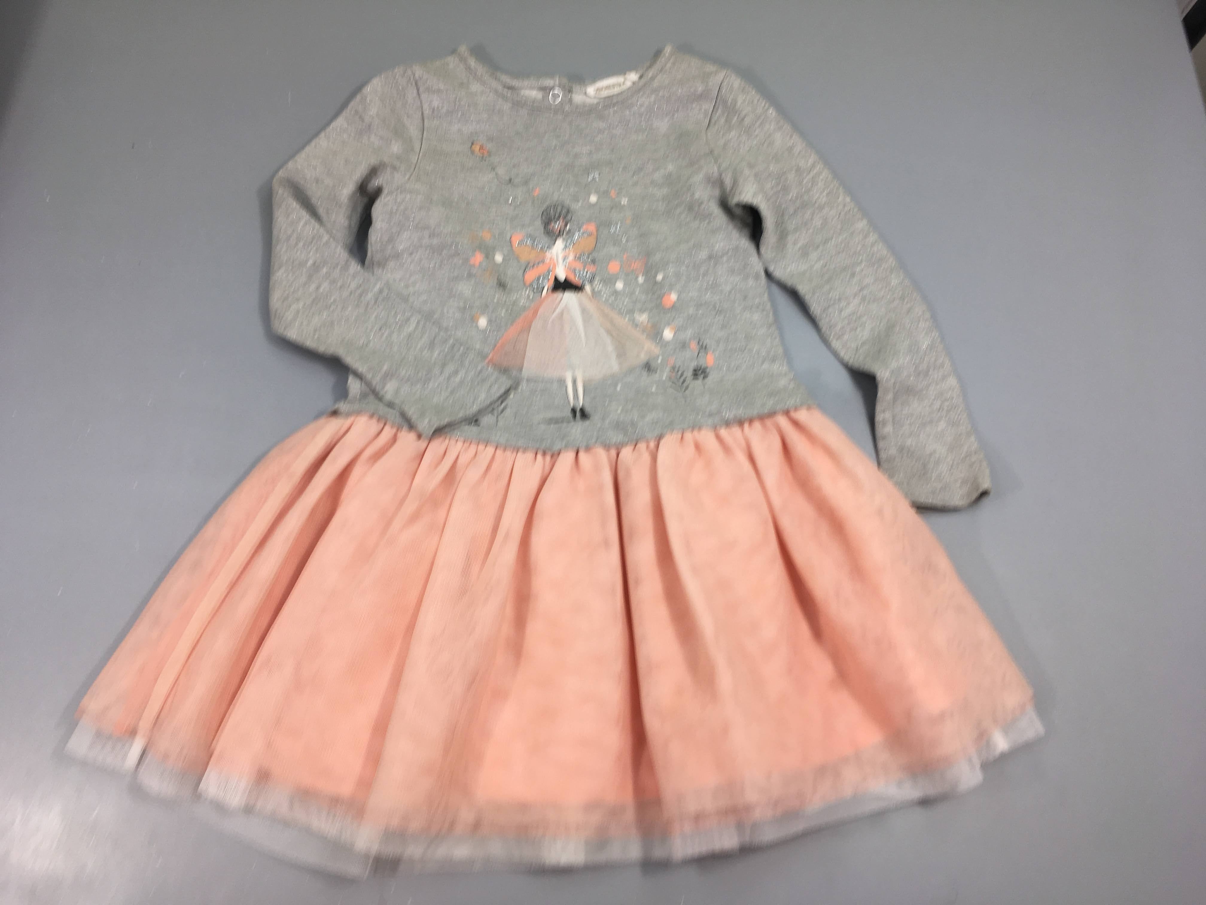 Robe m.l  jersey gris clair/ tulle rose