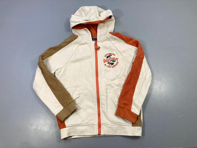 Sweat zippé écru/orange discover.y à capuche, moins cher chez Petit Kiwi