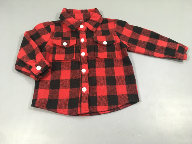 Chemise m.l en flanelle rouge à carreaux noirs , légèrement bouloché, moins cher chez Petit Kiwi