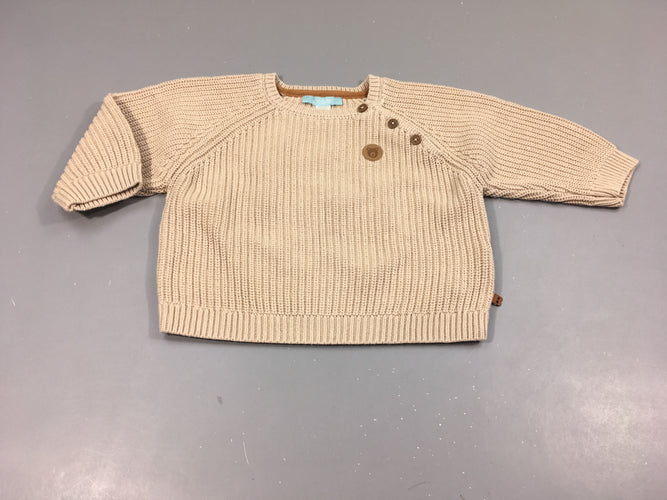 Pull en mailles beige, écusson ourson, moins cher chez Petit Kiwi