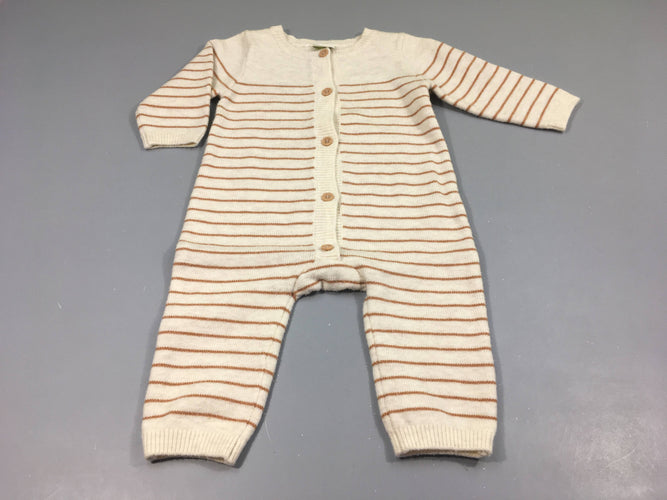Combinaison beige clair chiné rayé brun, légèrement bouloché, moins cher chez Petit Kiwi