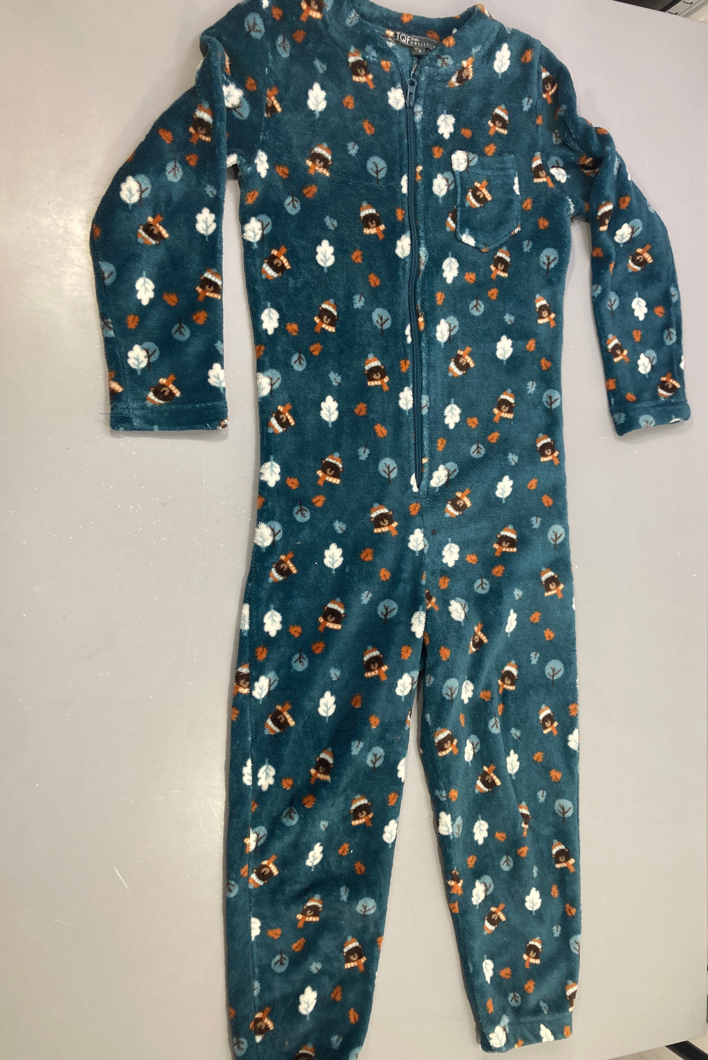 Combinaison velours zippée bleue ours feuilles