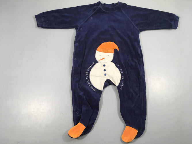 Pyjama velours bleu marine bonhomme de neige, moins cher chez Petit Kiwi