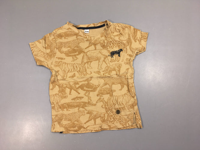 T-shirt m.c beige animaux col v tigre, moins cher chez Petit Kiwi