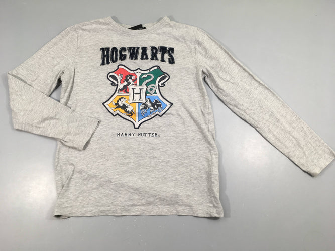 T-shirt m.l gris flammé Hogwarts Harr.y Potter, légèrement bouloché, moins cher chez Petit Kiwi