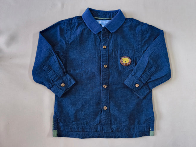 Chemise m.l bleue boutons en bois, moins cher chez Petit Kiwi