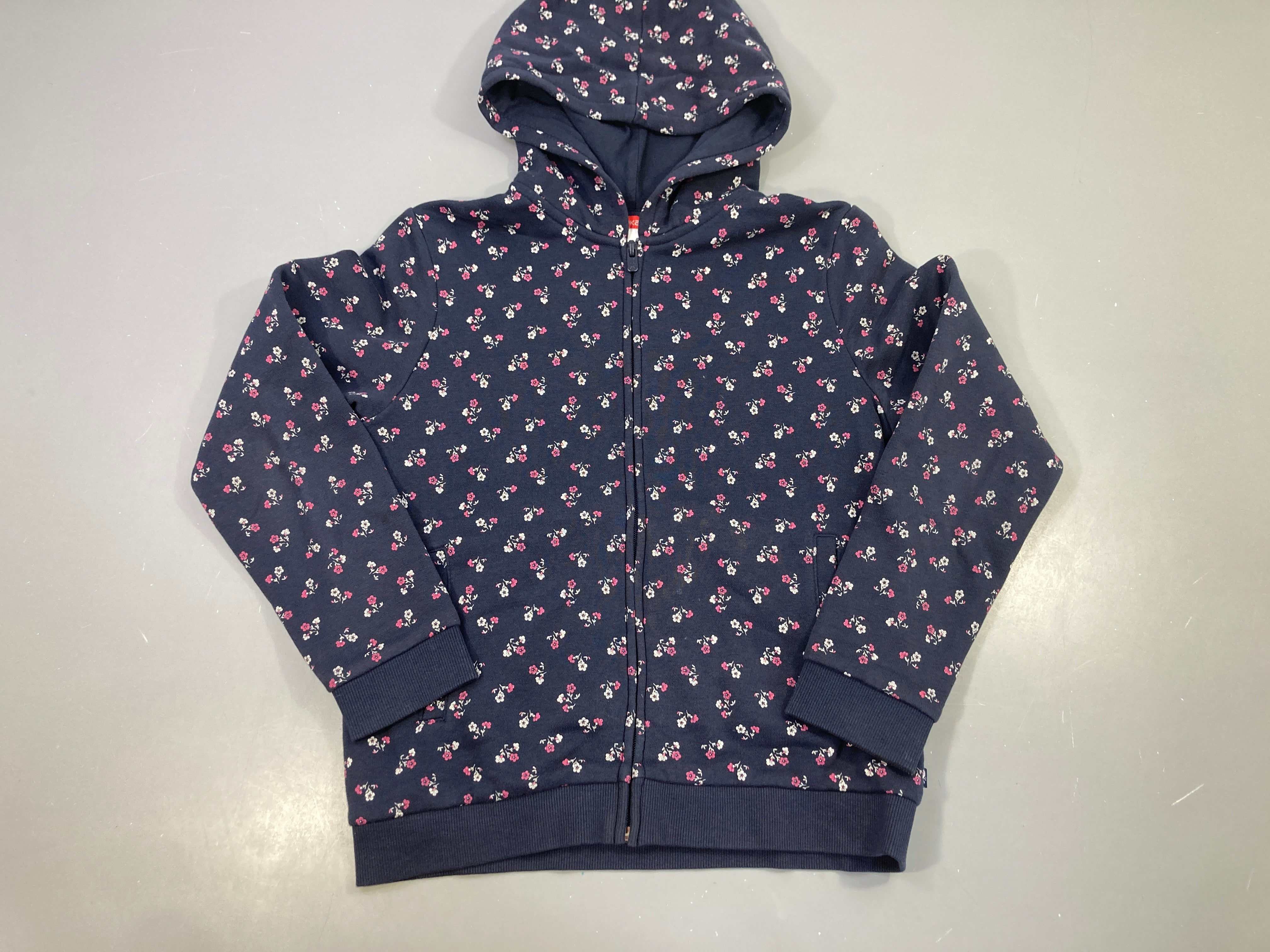 Sweat zippé capuche marine fleuri