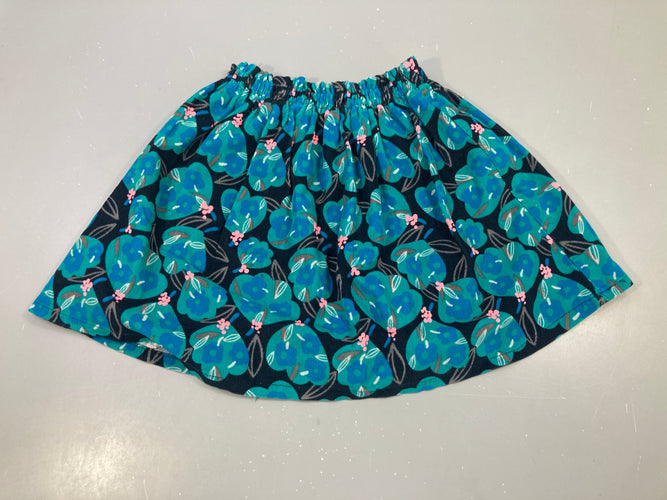 Jupe velours côtelé bleu turquoise fleurie, moins cher chez Petit Kiwi