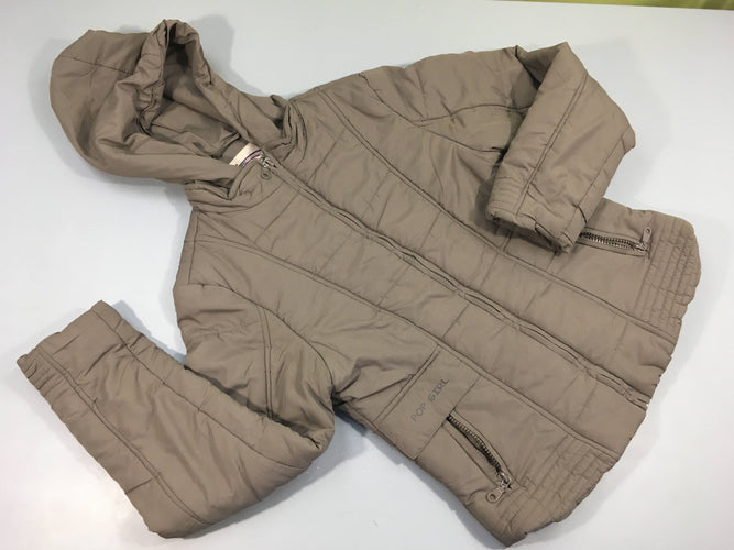 Veste zipée à capuche taupe , légères taches, doubles tirettes, moins cher chez Petit Kiwi