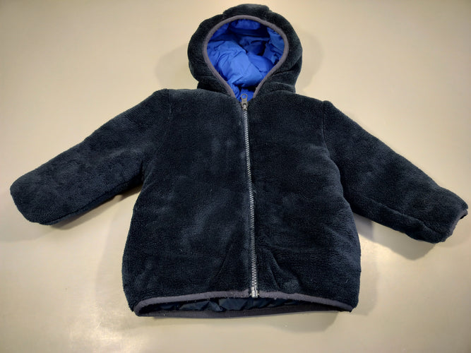 Veste réversible matelassée avec dégradé de bleus/ velours bleu marine, moins cher chez Petit Kiwi