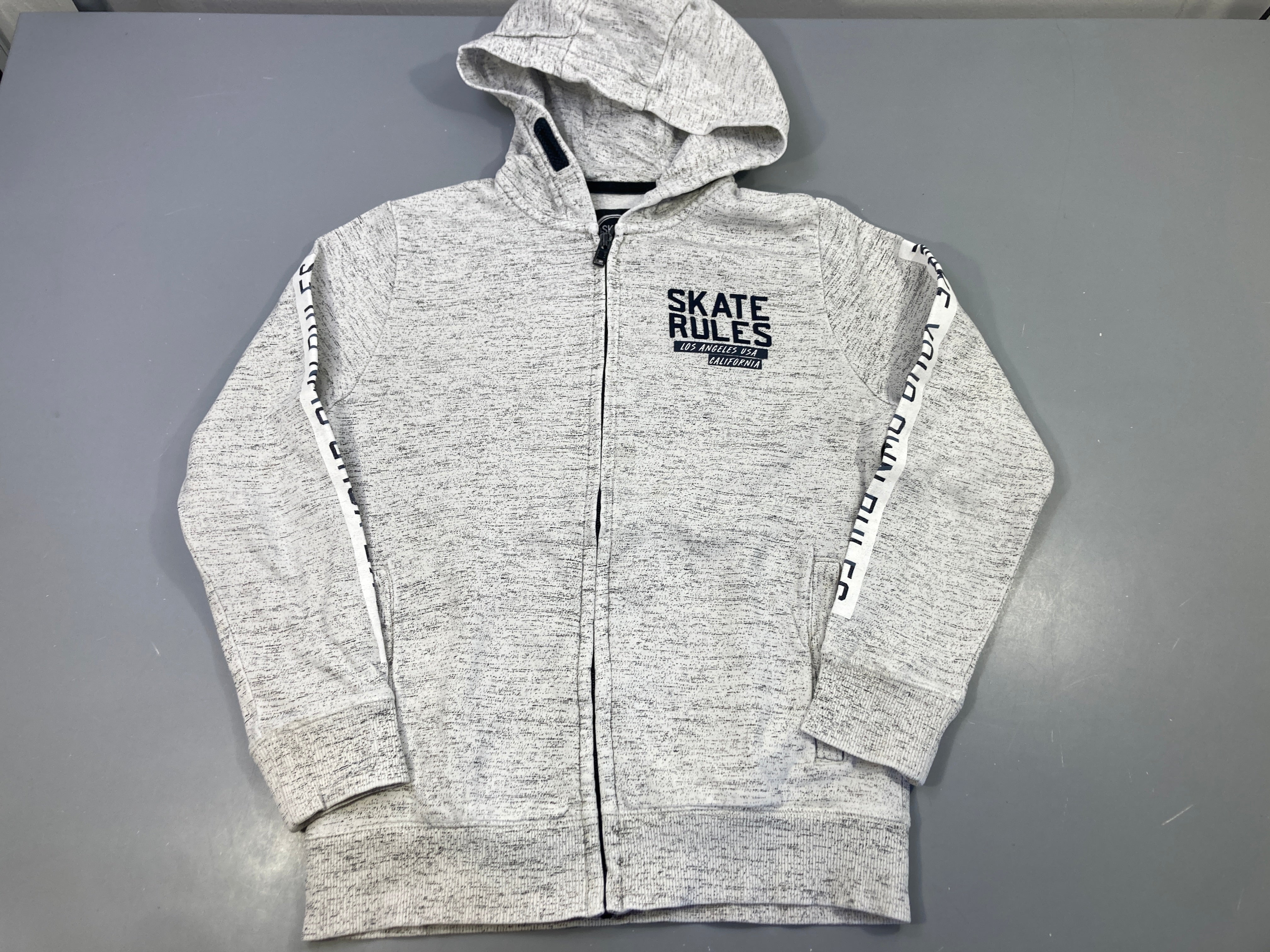 Sweat zippé à capuche gris chiné Skate Rules