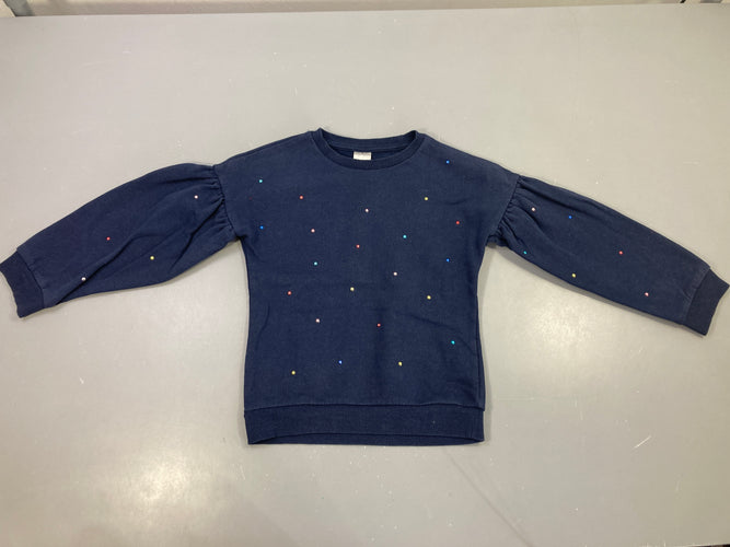 Sweat bleu foncé strass couleurs légèrement bouloché, moins cher chez Petit Kiwi