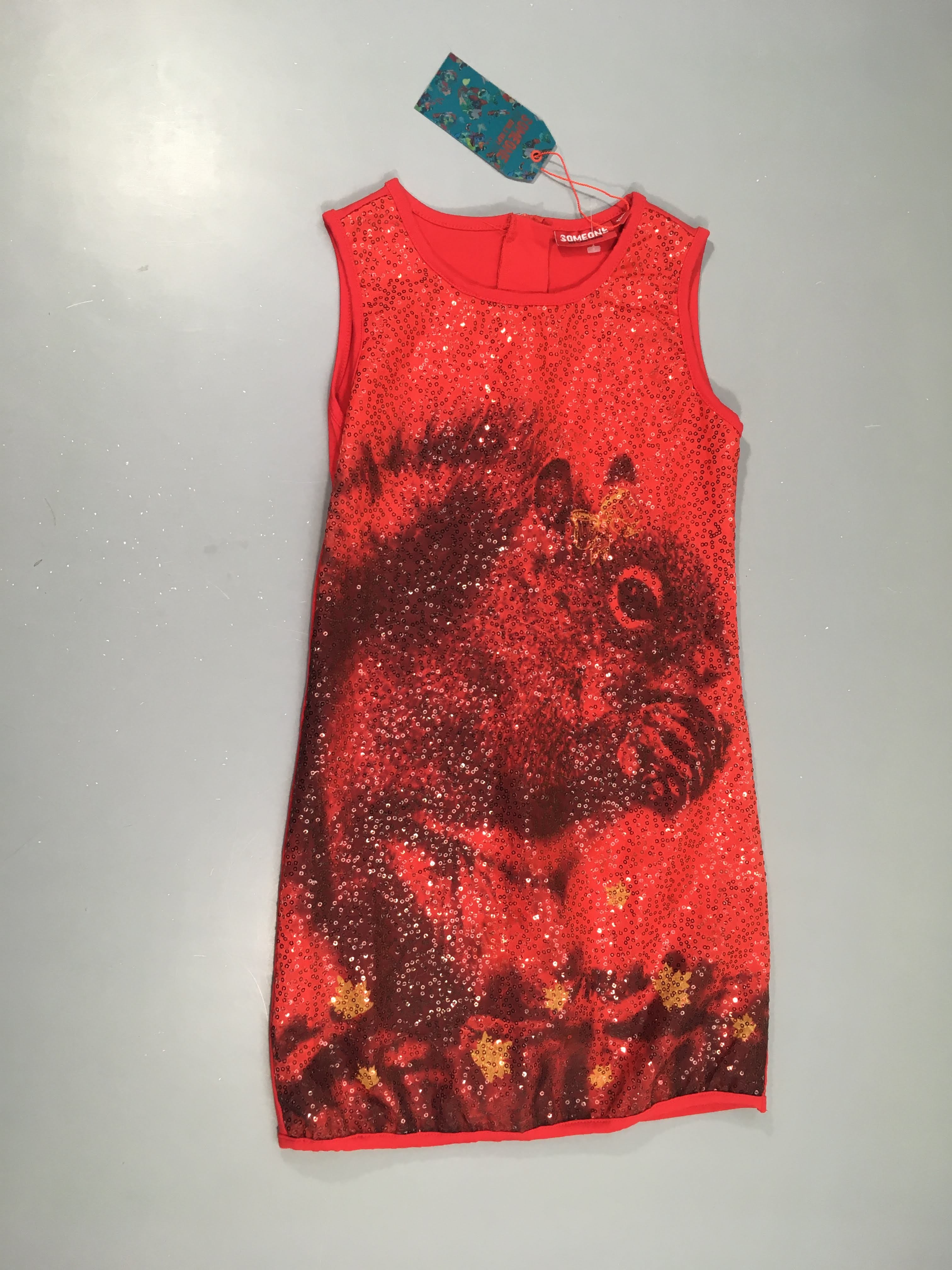 NEUF Robe s.m molleton rouge sequins écureuil