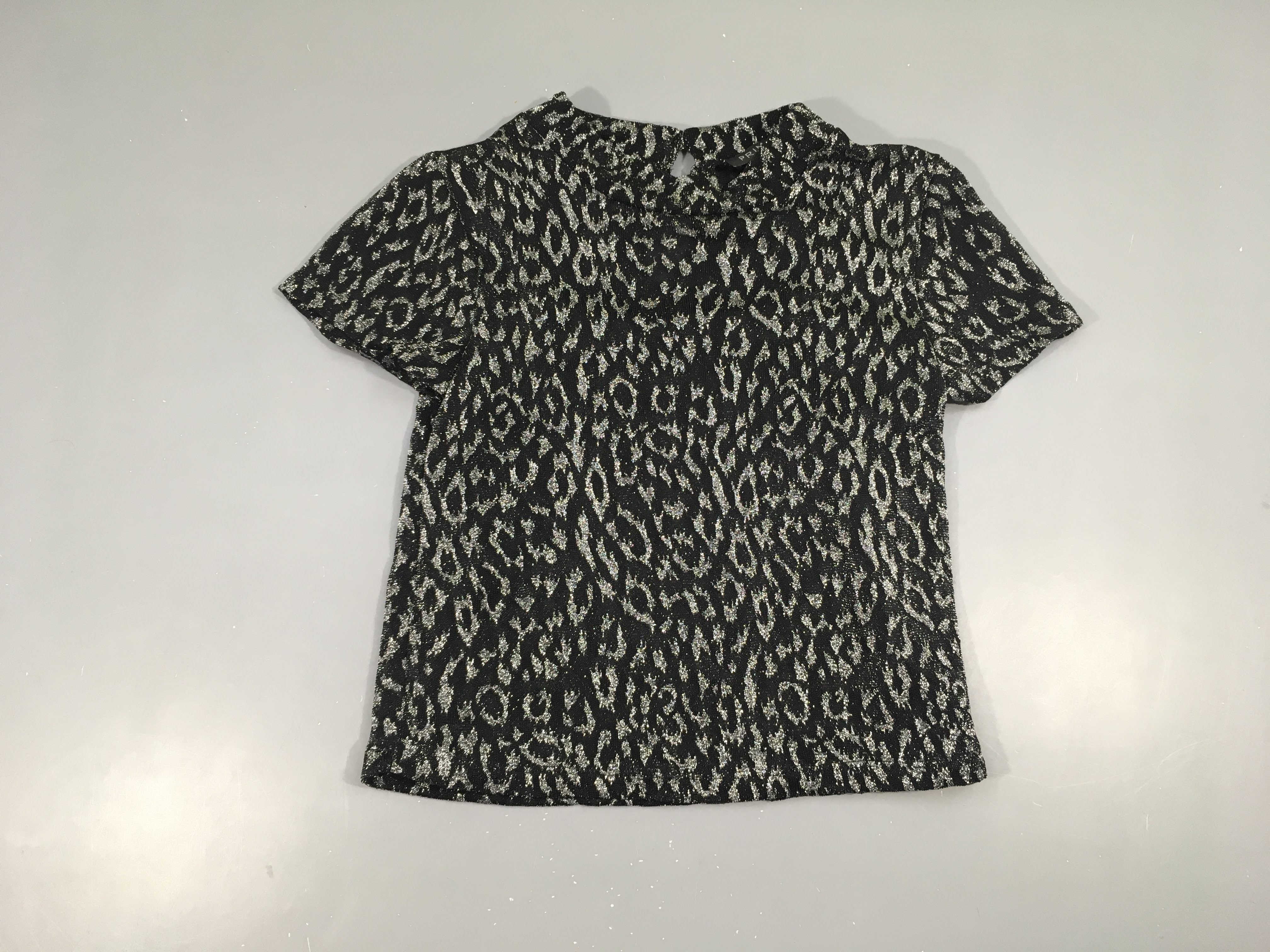 Blouse m.c tulle noir léopard argenté