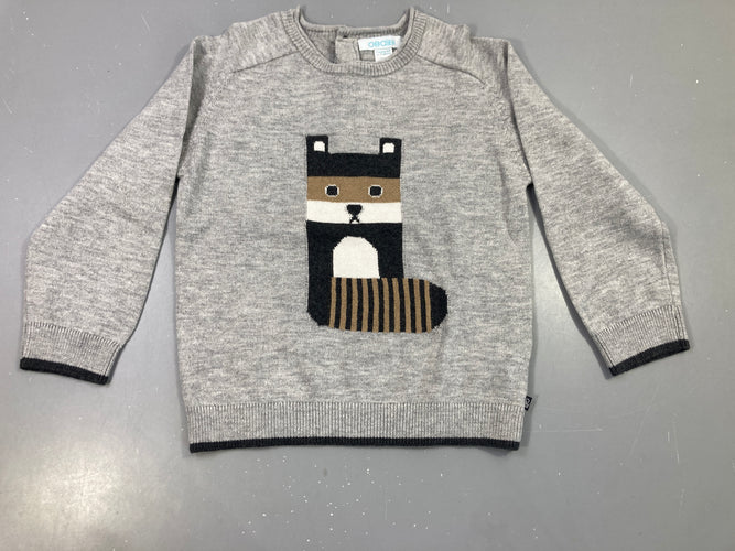 Pull gris raton laveur, moins cher chez Petit Kiwi