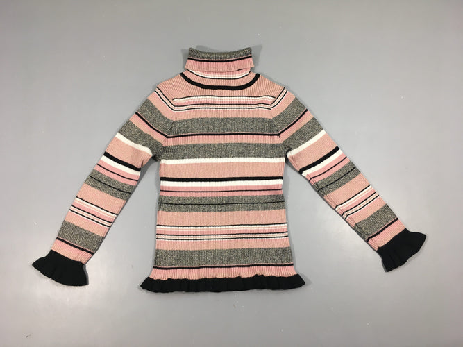 Pull col roulé rose rayé noir/blanc côtelé irisé, moins cher chez Petit Kiwi