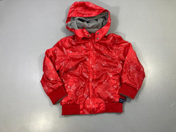 Veste légère zippée réversible rouge cactus/gris bouloché à capuche, moins cher chez Petit Kiwi
