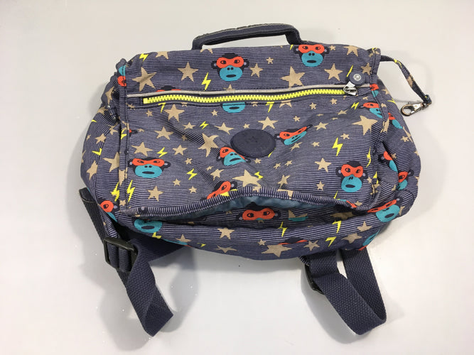 Petit cartable bleu rayé Kipling Singes, moins cher chez Petit Kiwi