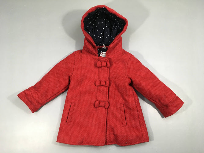 Veste style tweed rouge à capuche amovible, 14% laine, moins cher chez Petit Kiwi