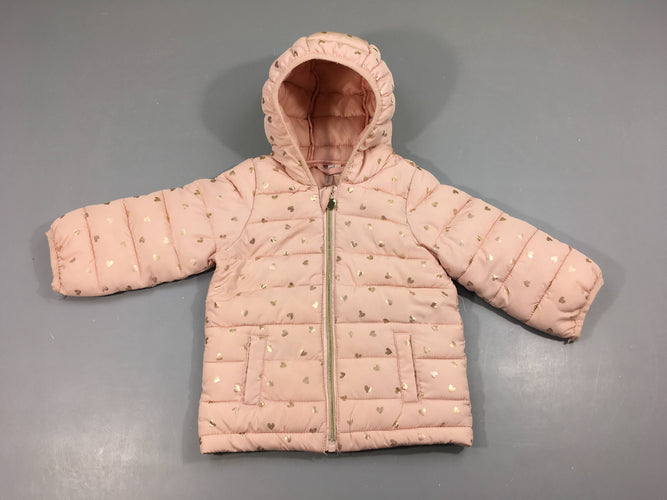 Doudoune rose coeurs, moins cher chez Petit Kiwi