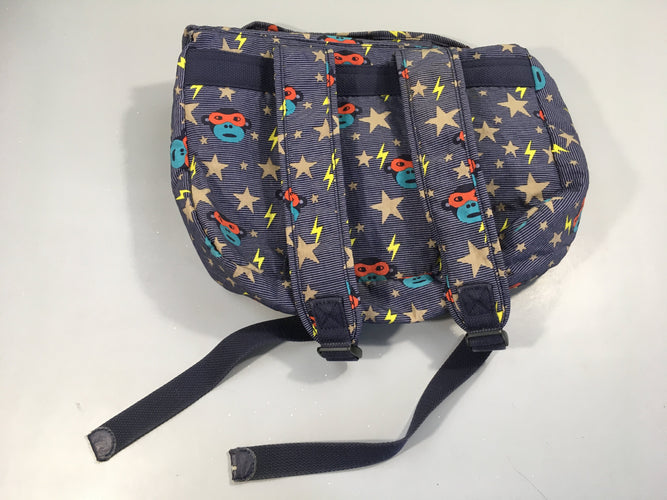 Petit cartable bleu rayé Kipling Singes, moins cher chez Petit Kiwi