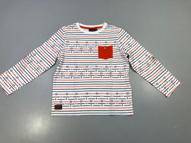 T-shirt m.l blanc rayé rouge/bleu poche encres, moins cher chez Petit Kiwi