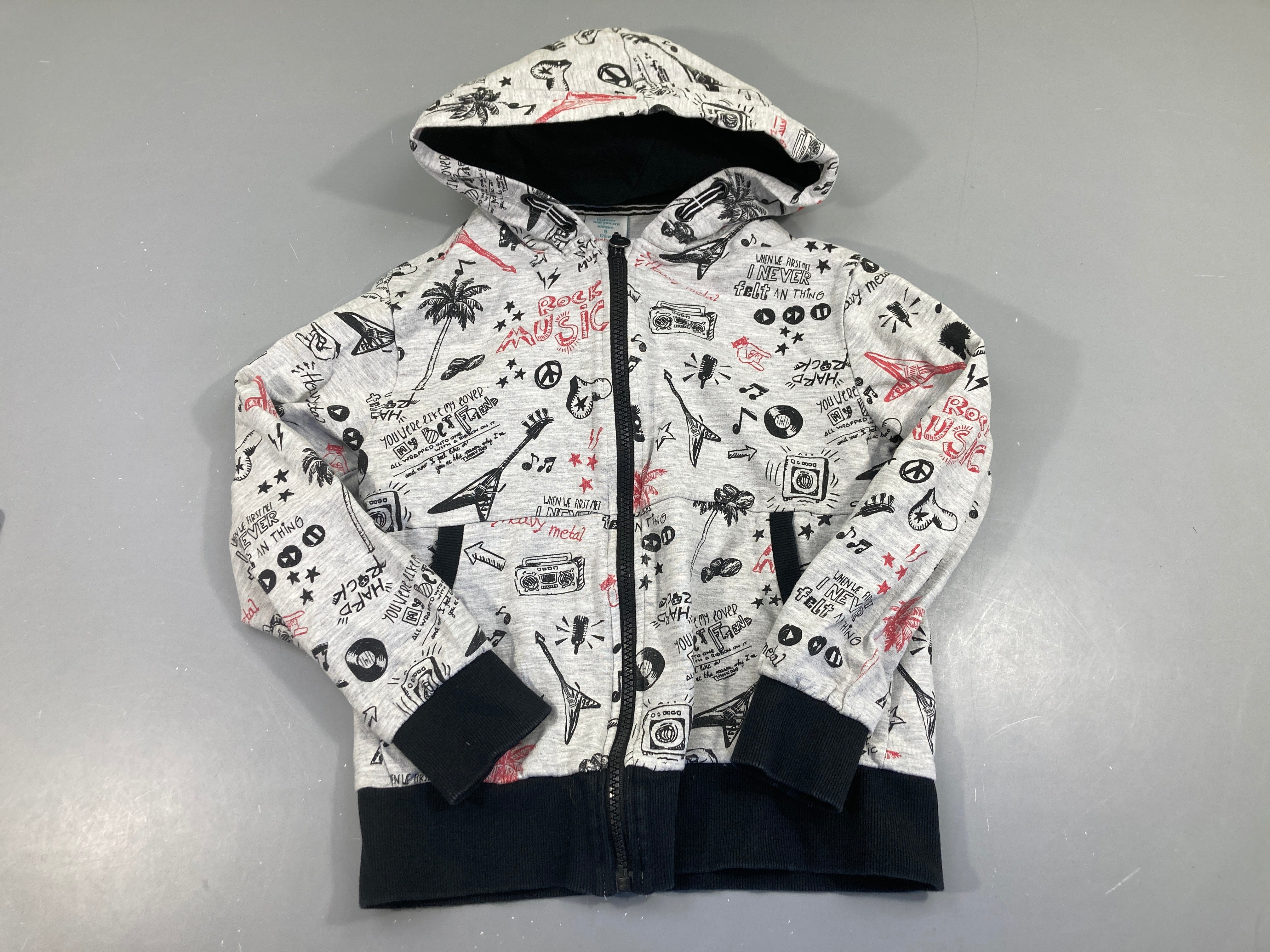 Sweat zippé à capuche, gris graffiti noir