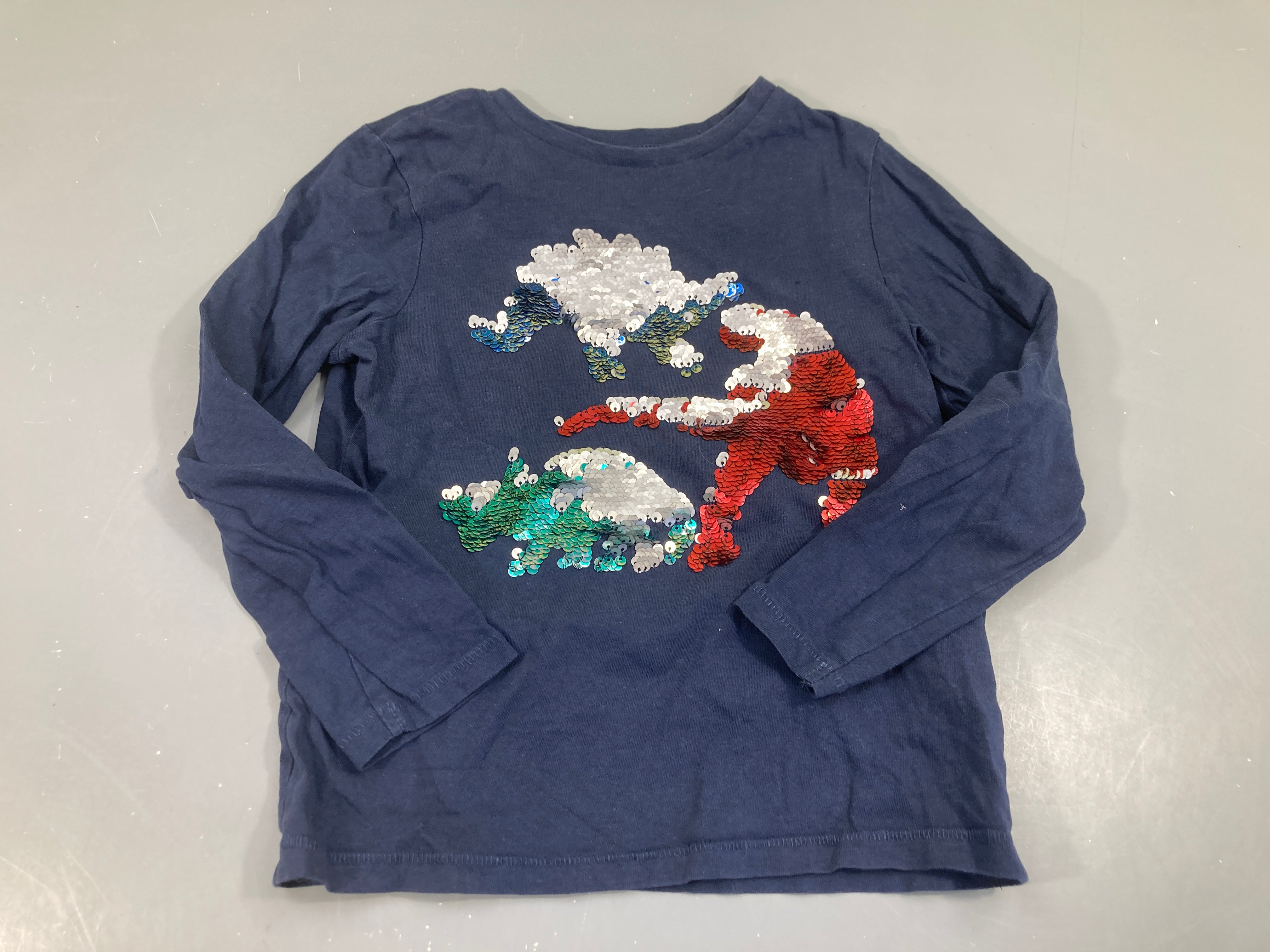 T-shirt m.l bleu foncé dinosaure sequins réversible