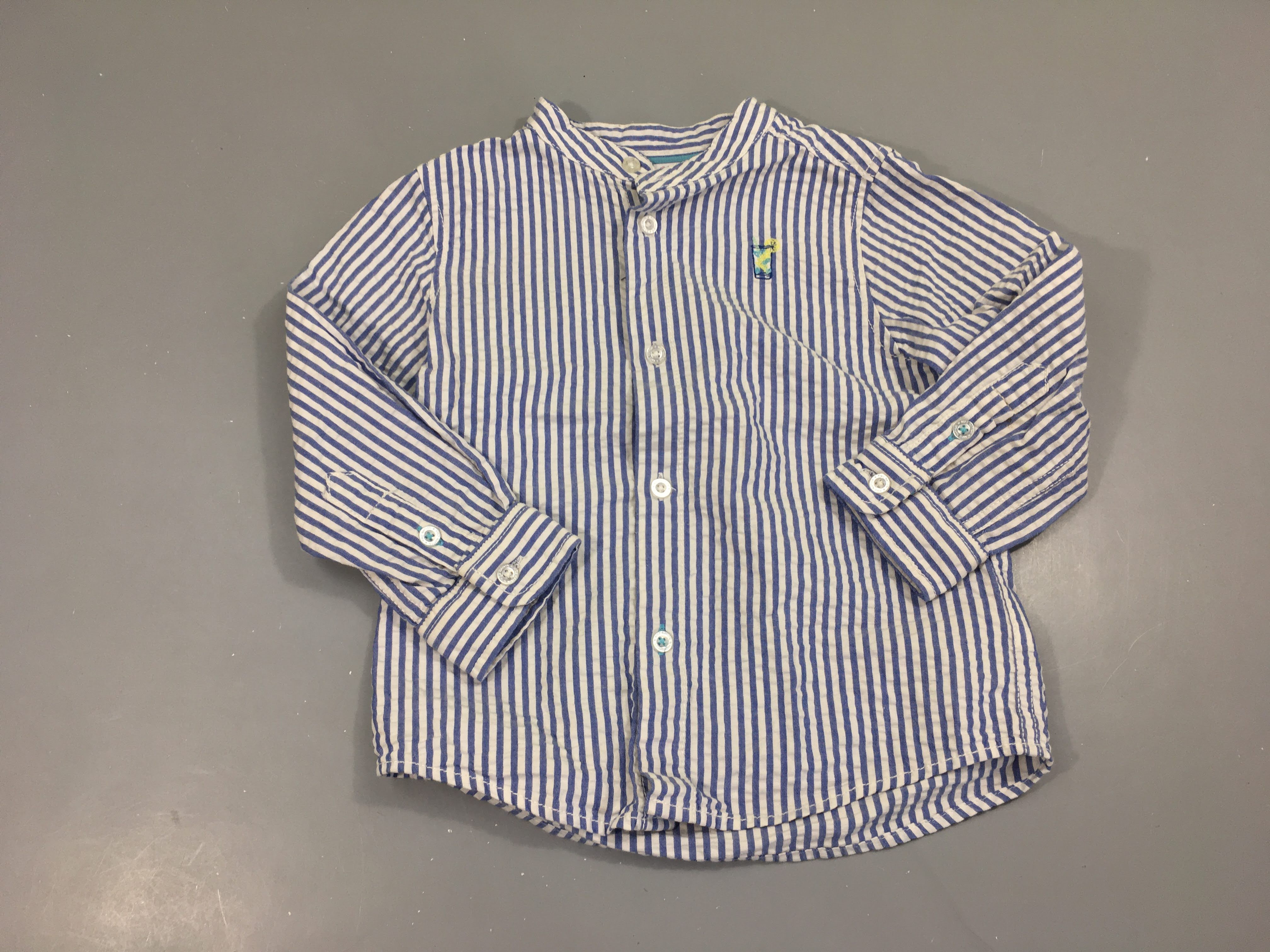 Chemise m.l blanc ligné bleu col mao verre