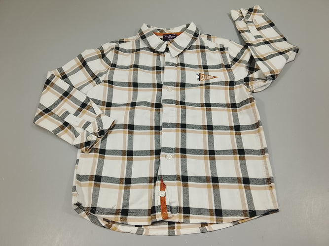 Chemise m.l  à carreaux noir,brun, moins cher chez Petit Kiwi