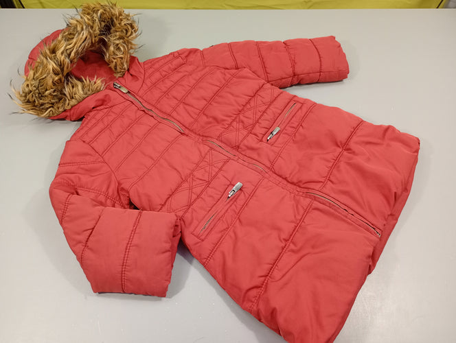 Veste ouatinée rouge zippée à capuche fausse fourrure, moins cher chez Petit Kiwi