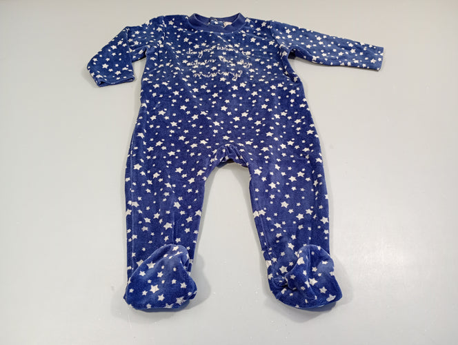 Pyjama velours bleu marine, étoiles blanches "do you want to ...", moins cher chez Petit Kiwi